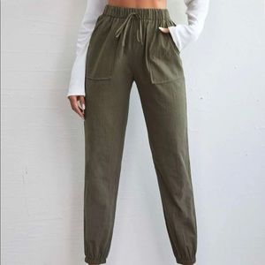 SHEIN ARMY GREEN KNOT FRONT POCKET PANTS ELASTIC ANKLE SIZE SMALL